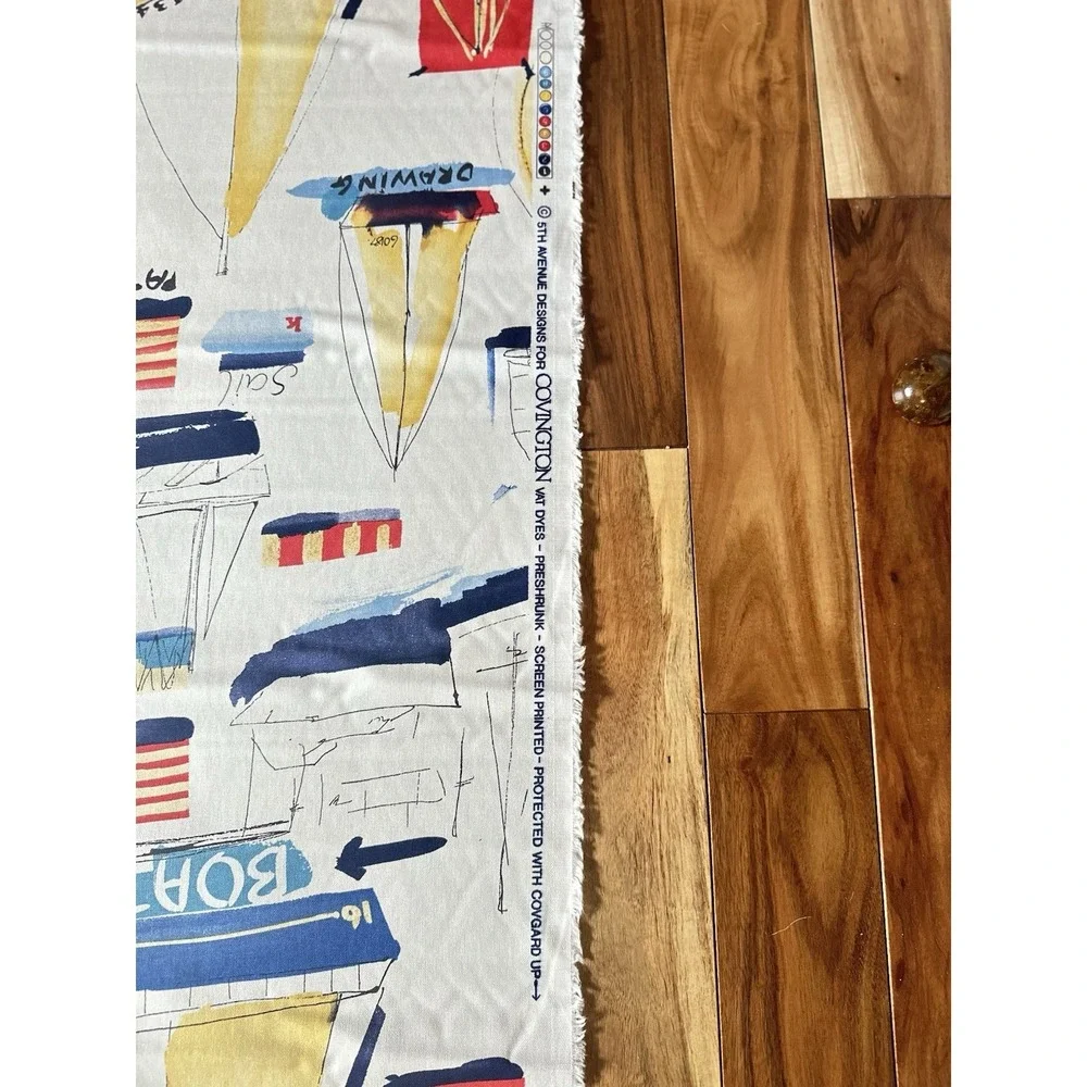 Vintage Covington Nautical Sailboat Fabric 25 Yards Coastal Decor Cotton Canvas
